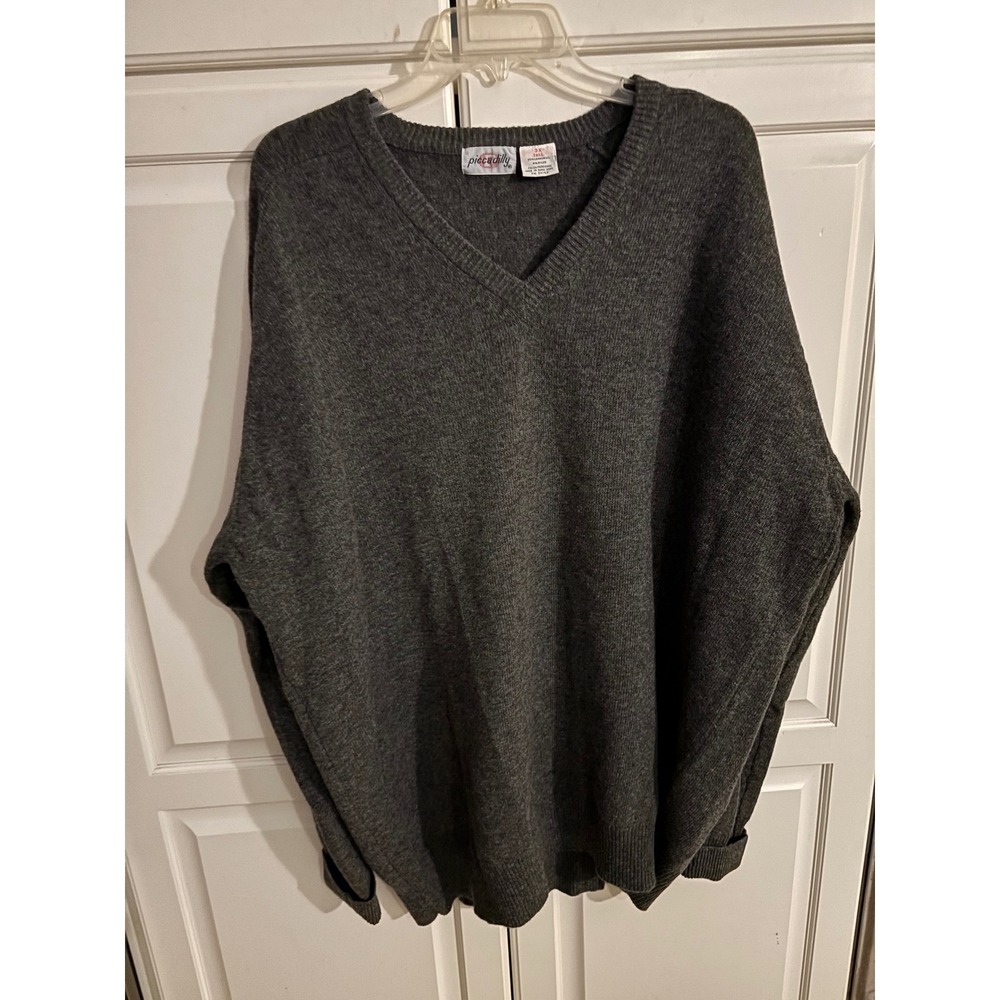 Piccadilly Men's 3X Tall Gray V Neck Lambswool‎ Blend Sweater